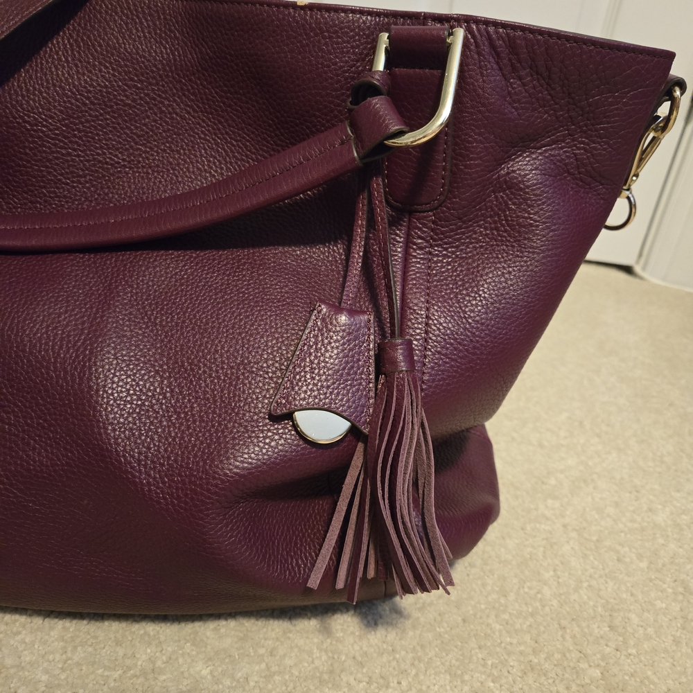 ❤️👜❤️G.I.L.I. Roma Large Pebbled Leather Tote in Deep Plum❤️👜❤️ - Picture 13 of 16